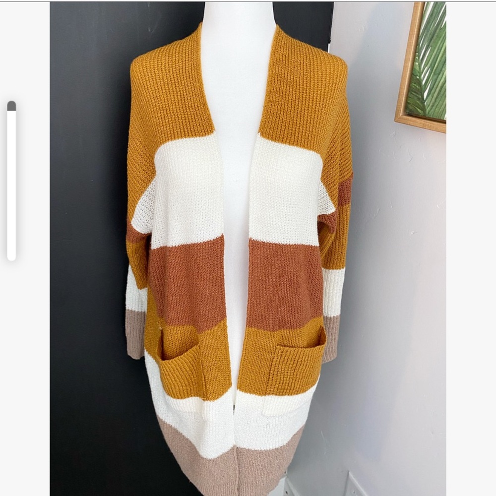 Dreamers Strip Mustard Cardigan Brown